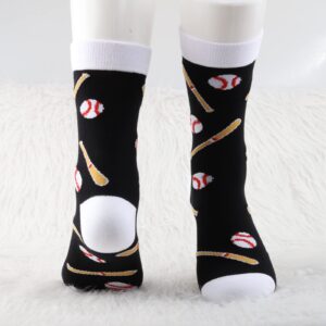 MBMSO Sport Theme Dress Socks Soccer Basketball Volleyball Tennis Baseball Socks Player Team Gifts for Sport Lover Socks (1 Pair Baseball Socks)