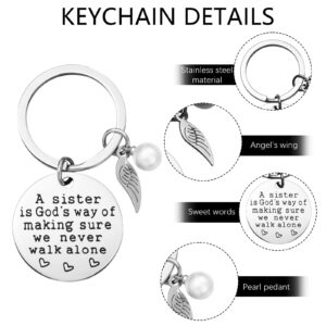 Roowest 6 Pieces Sister Keychain Gift from Sister, a Sister Is God's Way of Making Sure We Never Walk Alone Angel Keychain for Women Friend Birthday school class Jewelry Gifts