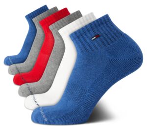 tommy hilfiger men's quarter socks - 6 pack cushioned men's athletic ankle socks - breathable sports socks for men (7-12), size 7-12, assorted