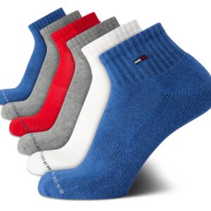 Tommy Hilfiger Men's Quarter Socks - 6 Pack Cushioned Men's Athletic Ankle Socks - Breathable Sports Socks for Men (7-12), Size 7-12, Assorted