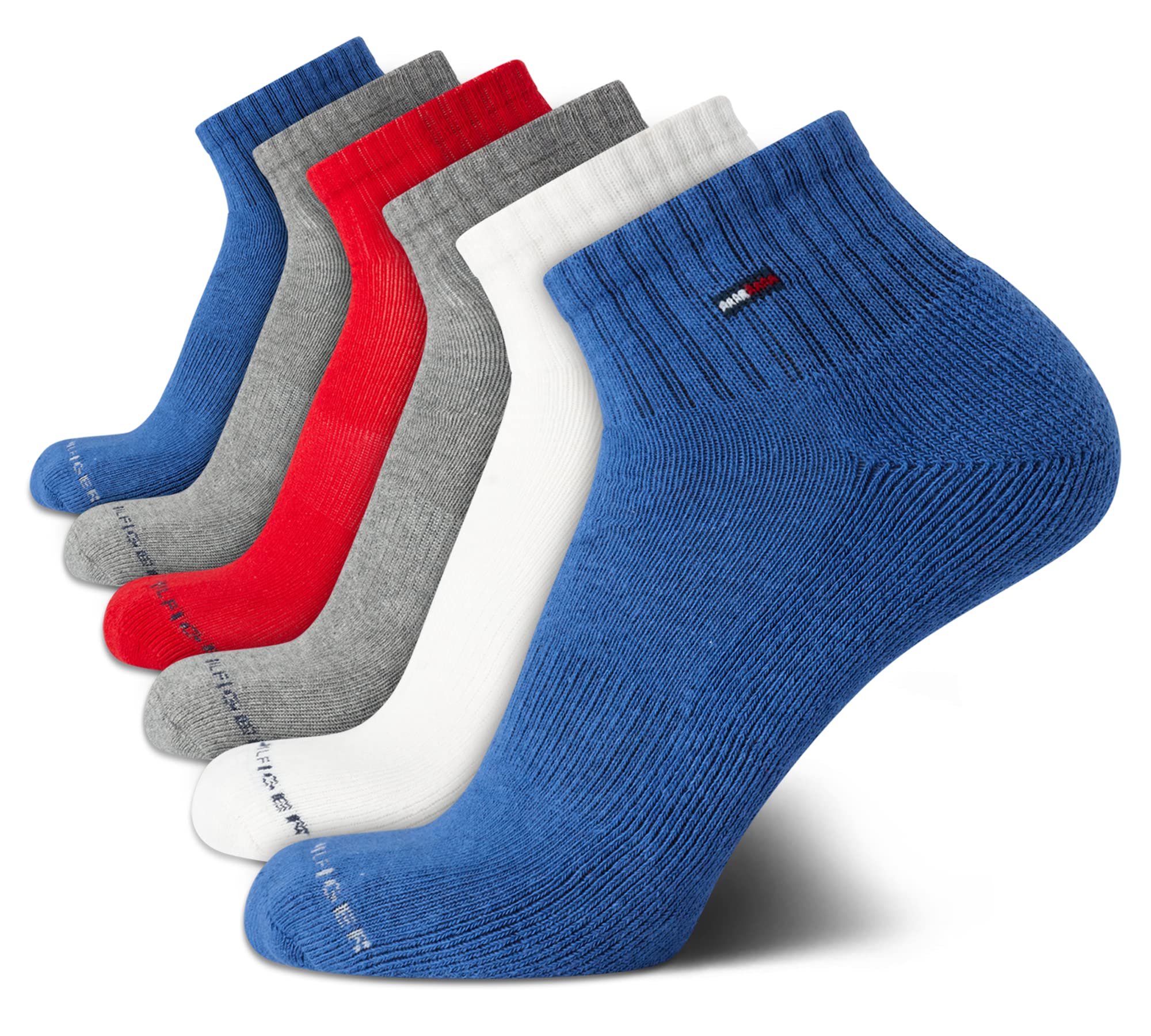 Tommy Hilfiger Men's Quarter Socks - 6 Pack Cushioned Men's Athletic Ankle Socks - Breathable Sports Socks for Men (7-12), Size 7-12, Assorted