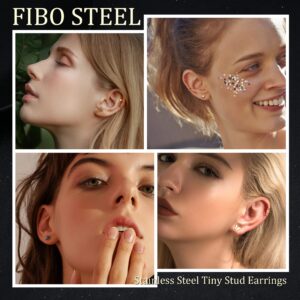 FIBO STEEL 20G Surgical Steel Stud Earrings for Women Multipack Cartilage Studs Hoops Earrings CZ Flower Butterfly Heart Flat Back Earrings Helix Conch Ear Piercings Gold-tone