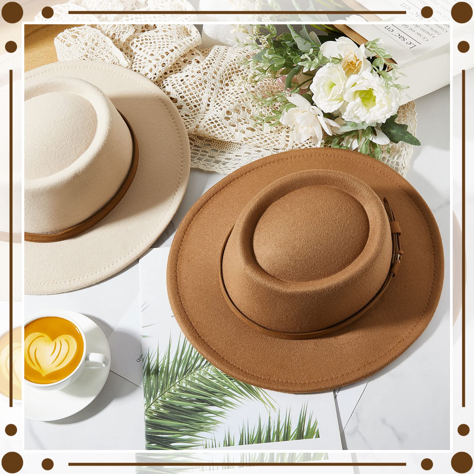 4 Pcs Hats for Women Vintage Wool Hat Felt Boho Pork Pie Hat with Belt Panama Hat Jazz Hat (Beige, Khaki, Camel, Black)