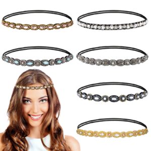 Jutom 6 Pieces Rhinestone Beaded Headbands Elastic Rhinestone Headbands Vintage Crystal Beaded Stretchy Hairbands Jewelry Hair Accessories for Women and Girls