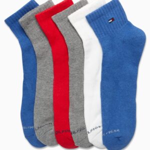 Tommy Hilfiger Men's Quarter Socks - 6 Pack Cushioned Men's Athletic Ankle Socks - Breathable Sports Socks for Men (7-12), Size 7-12, Assorted