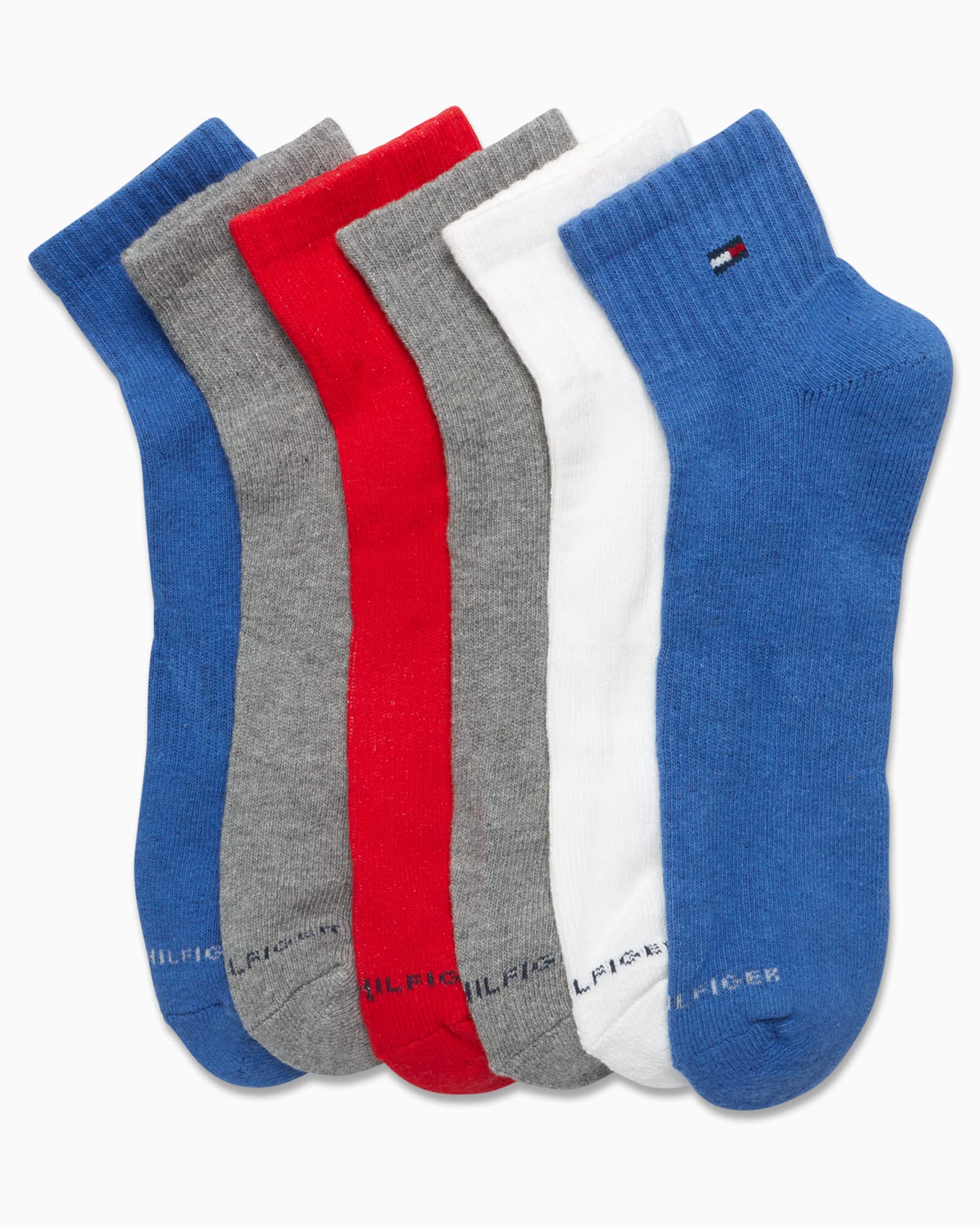 Tommy Hilfiger Men's Quarter Socks - 6 Pack Cushioned Men's Athletic Ankle Socks - Breathable Sports Socks for Men (7-12), Size 7-12, Assorted