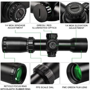 Professional Crossbow Scope, 300-450FPS(1.5-5x32), 20-100 Yards High Brightness and high Definition Red and Green Etched Glass Reticle, Free 20mm mounts