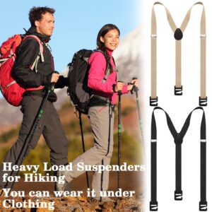 2 Pcs Hidden Suspenders for Men Hiking Suspenders Undergarment Suspenders for Winter Untucked Men Outdoor Hiking Ski Pant (Black, Khaki, 49in-XL)