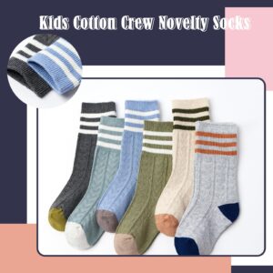 Big Boys Cotton Socks Kids Seamless Crew Socks Cartoon Colorful Dress Socks for Boys 6 Pairs Stripes Size 8-10 Years