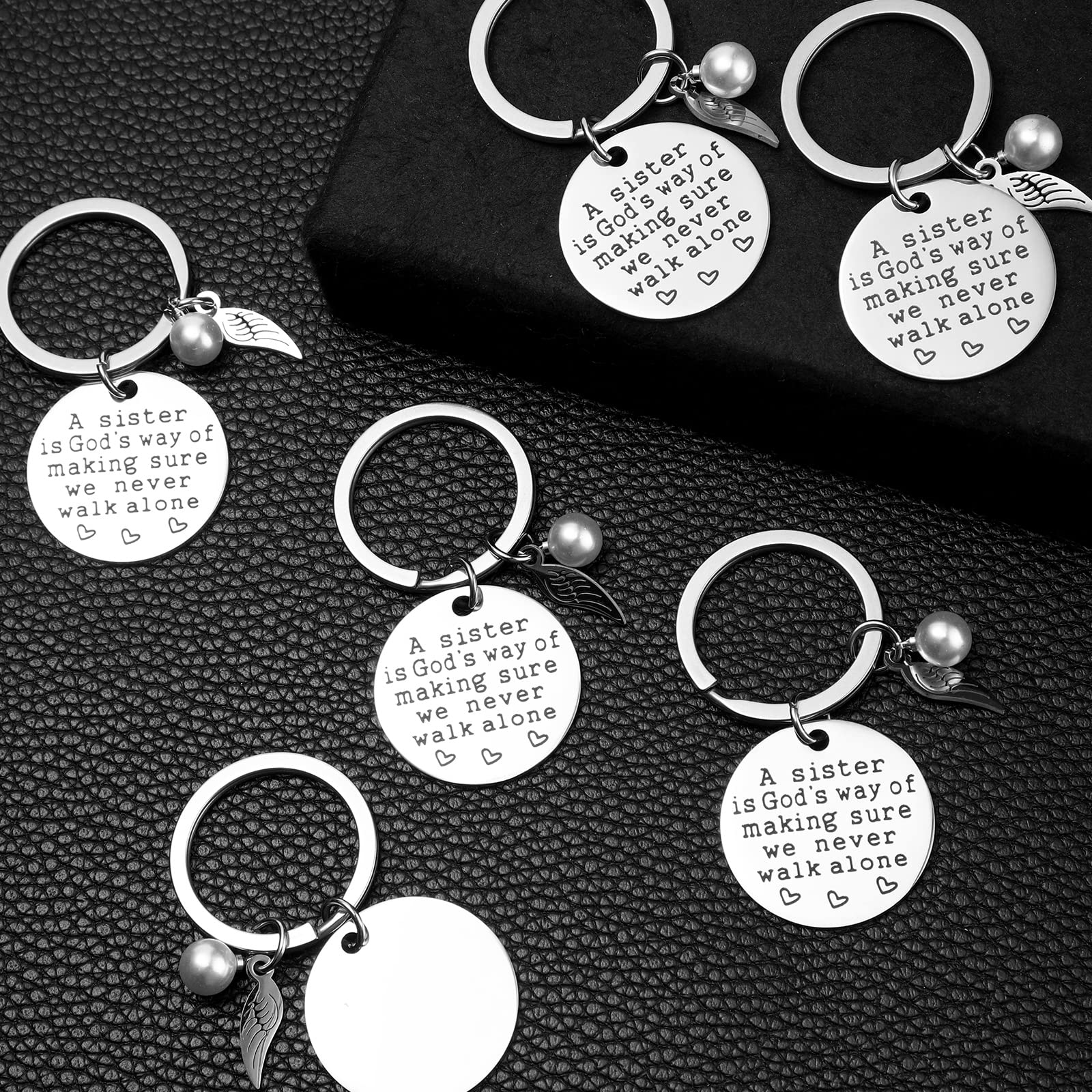 Roowest 6 Pieces Sister Keychain Gift from Sister, a Sister Is God's Way of Making Sure We Never Walk Alone Angel Keychain for Women Friend Birthday school class Jewelry Gifts