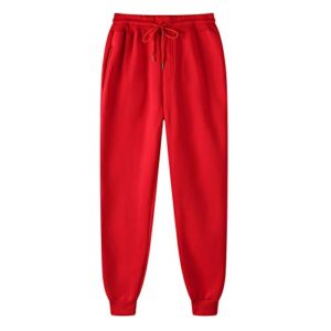 women's high waisted sweatpants breathable sweatpants lounge pants workout long yoga pant with pocket red