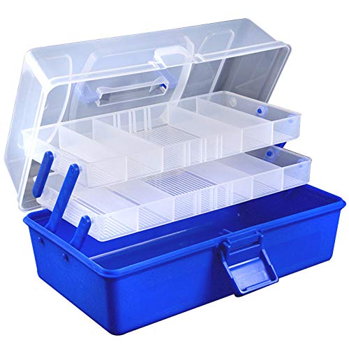 3-Tier Portable Fishing Box Hardware Toolbox Tool Organizer Box Parts Storage Boxes with Removable Plastic Divider for Various Sizes of Bait Hook Fish Float Outdoor Fishing Supplies