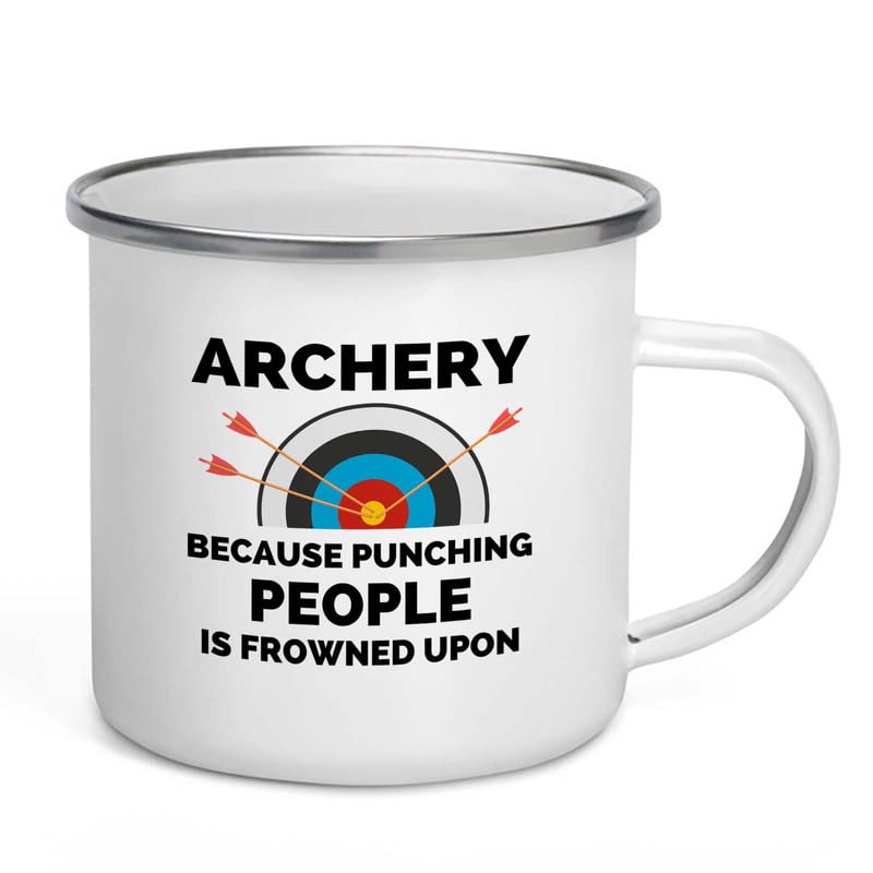 Archery Camper Mug 12oz - Archery because punching - Archery Shot Trainer Crossbow Compound Bow Hunting Arrow