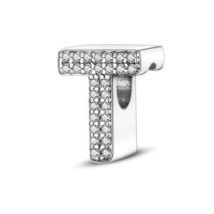 cinkola 925 sterling silver letter charms a-z alphabet beads with cubic stones charm beads pendants fit for bracelets charms diy jewelry birthday gift for women (t)