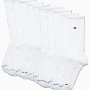 Tommy Hilfiger Men's Athletic Socks - Cushioned Crew Socks (10 Pack), Size 7-12, Pure White