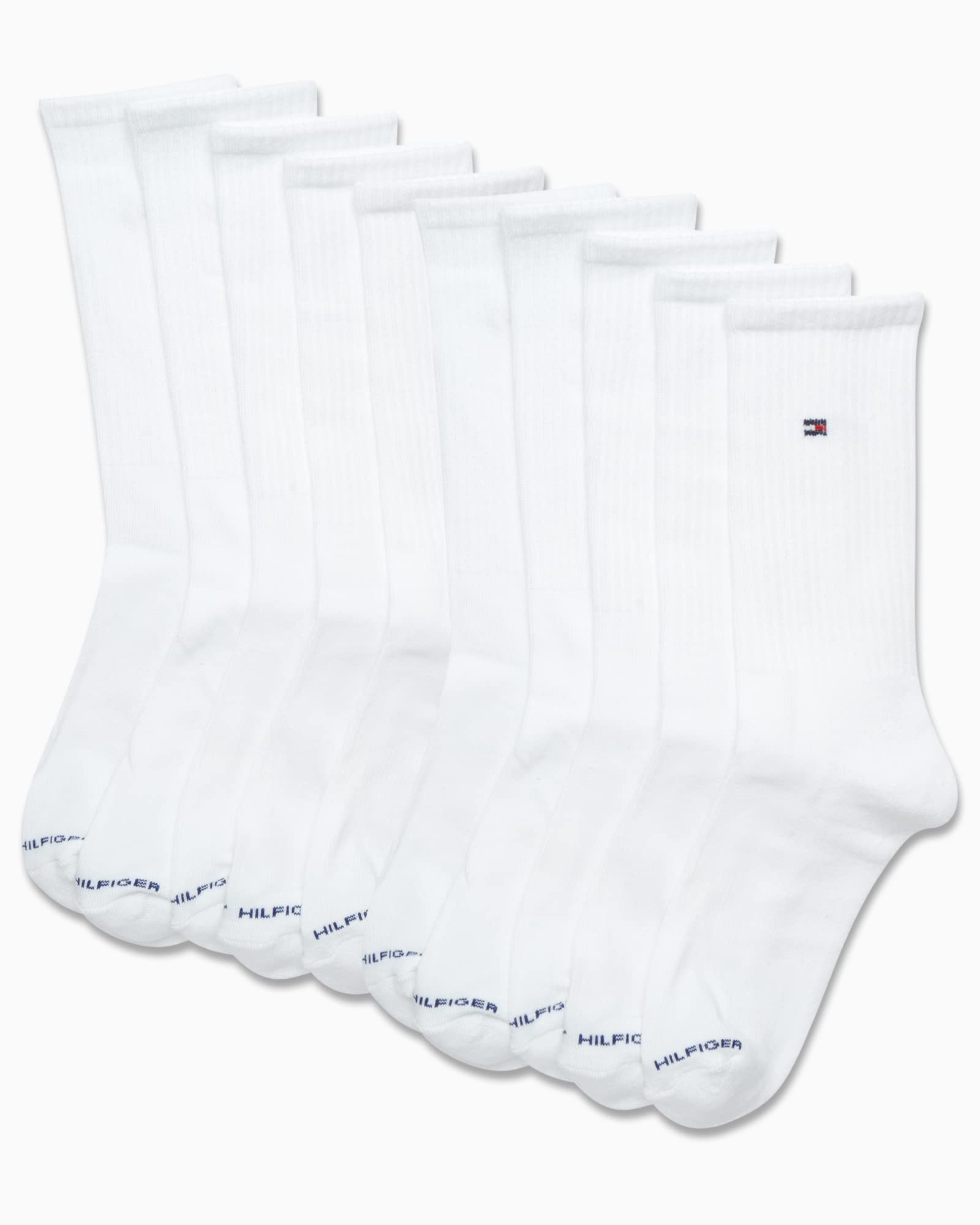 Tommy Hilfiger Men's Athletic Socks - Cushioned Crew Socks (10 Pack), Size 7-12, Pure White