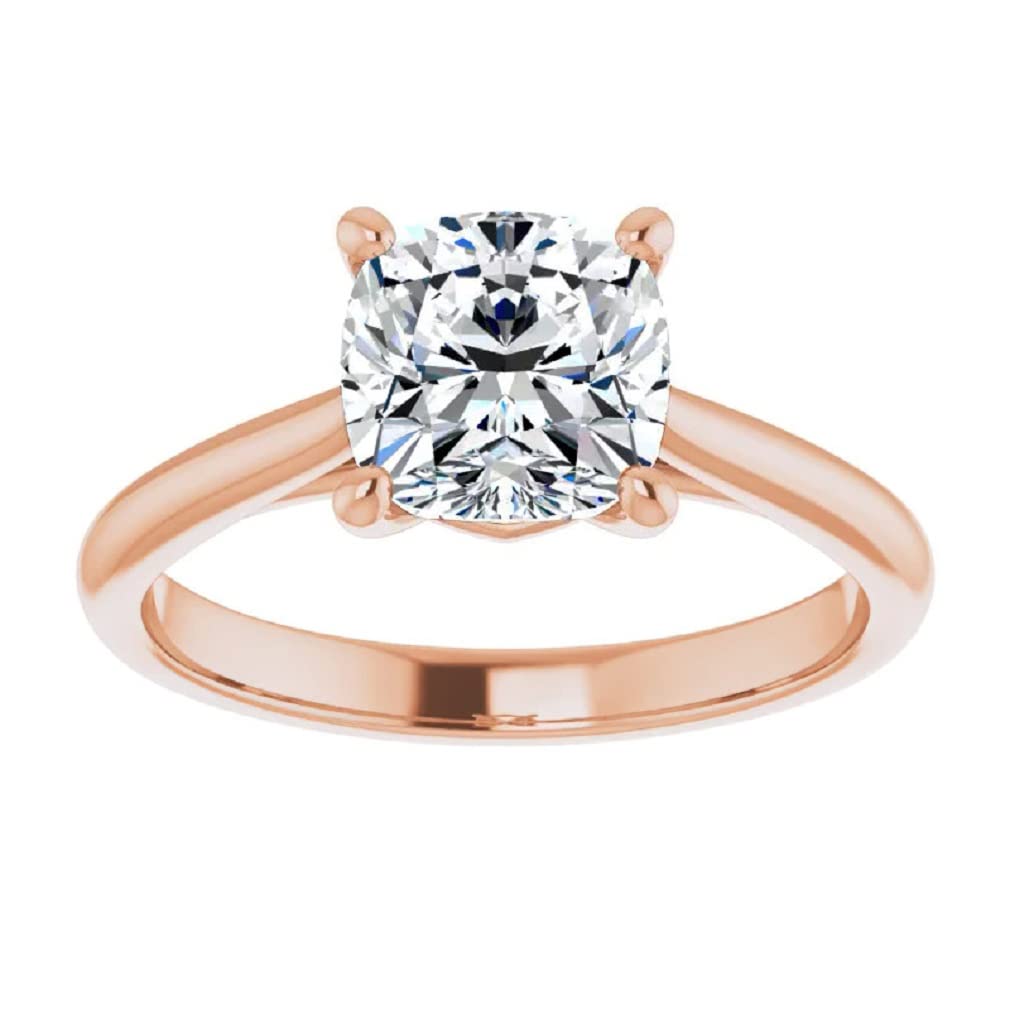 925 Silver, 10K/14K/18K Solid Gold Moissanite Engagement Ring, 3 CT Cushion Cut Handmade Solitaire Ring, Wedding Ring for Women/Her Anniversary Propose Gifts, VVS1 Colorless (925 Silver (Rose Gold Plated))