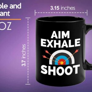 Bubble Hugs Archery Coffee Mug 11oz Black - Aim Exhale shoot - Archery Trainer Bowfishing Deer Shooting Target Shot