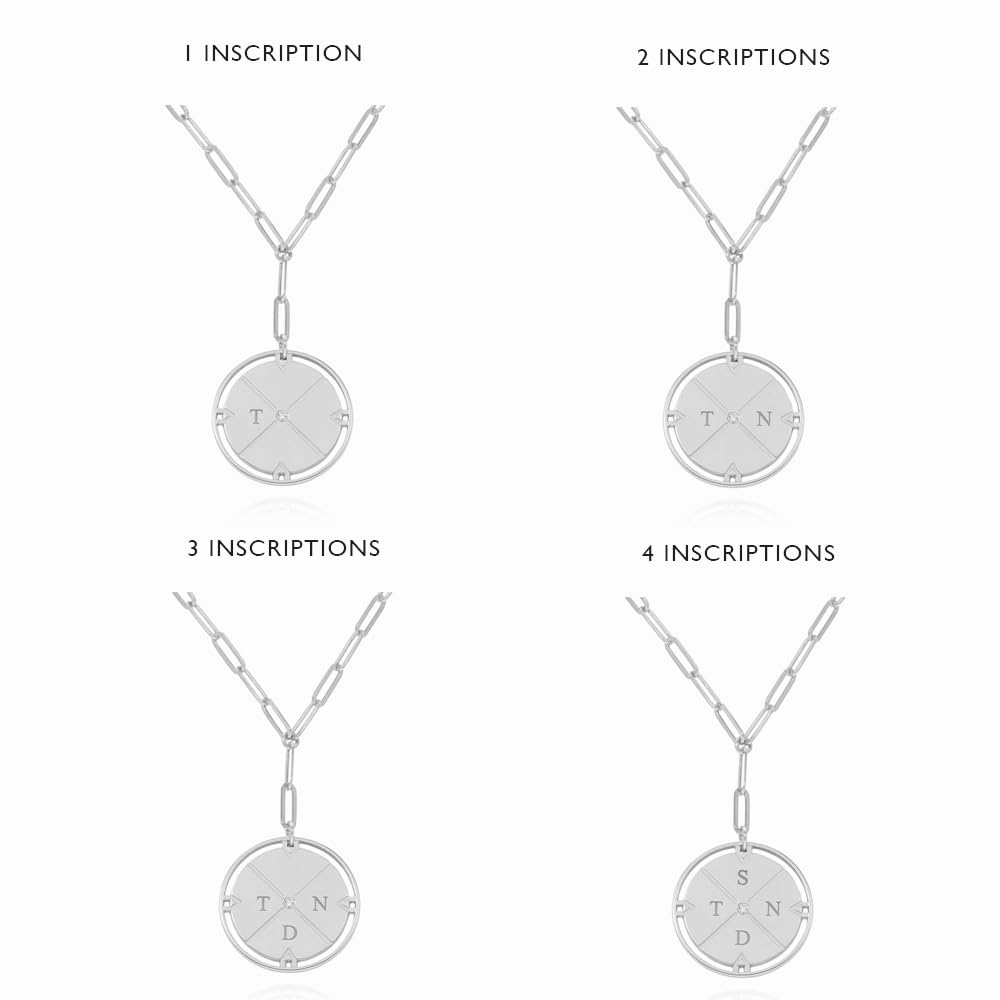 Oak&Luna – Engraved Compass Necklace – Personalised Interlocking Pendant with Initials – Gift for Her, Women, Mom - For Birthday, Mother's Day, Christmas (925 Sterling Silver)