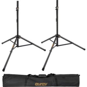 Mackie Thump212XT 1400W 12" Powered PA Loudspeaker System with DSP and Bluetooth (Pair) Bundle with Auray SS-47S-PB Steel Speaker Stands, Carrying Case, and 2X XLR-XLR Cable