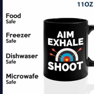 Bubble Hugs Archery Coffee Mug 11oz Black - Aim Exhale shoot - Archery Trainer Bowfishing Deer Shooting Target Shot