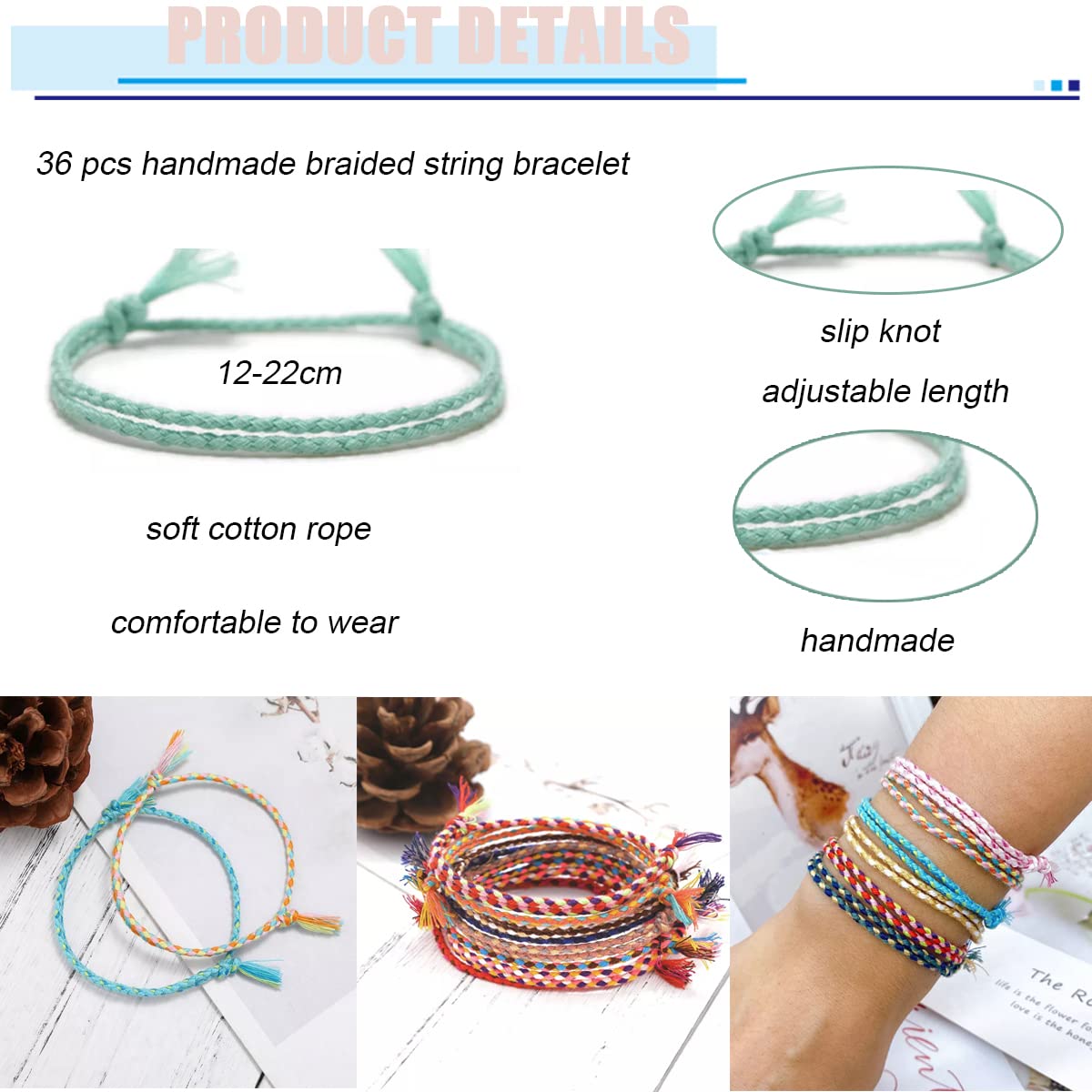 FINZOR 36 Pcs Woven Wrap Friendship Bracelets Handmade Braided Friendship Bracelet Adjustable Colorful Bracelet Birthday Gifts-Party Favors