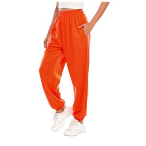 womens comfy high waisted sweatpants elastic waist winter sweatpants drawstring joggers pants with pockets orange