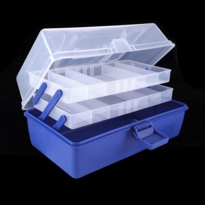 3-Tier Portable Fishing Box Hardware Toolbox Tool Organizer Box Parts Storage Boxes with Removable Plastic Divider for Various Sizes of Bait Hook Fish Float Outdoor Fishing Supplies