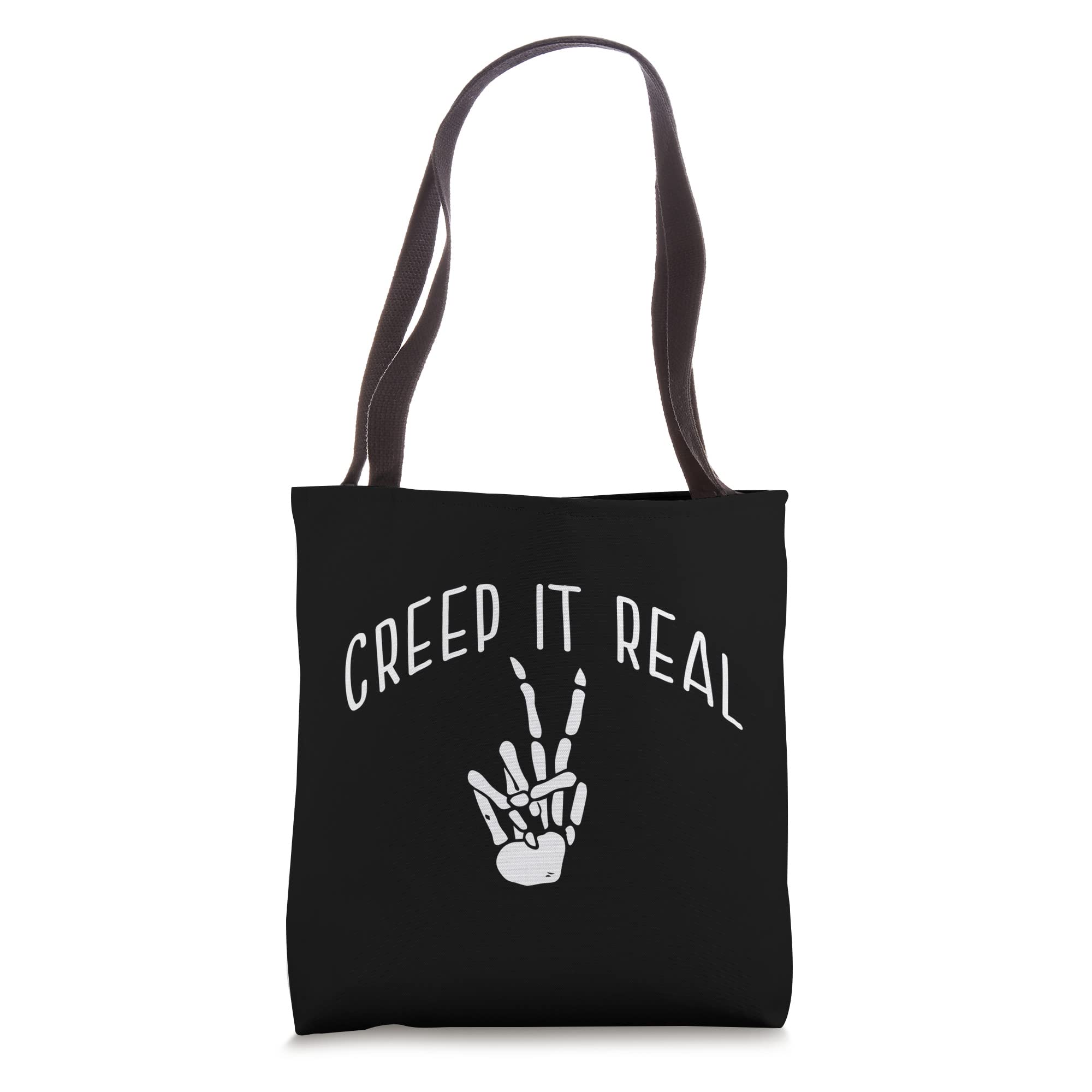 CREEP IT REAL Skeleton Hands Peace Sign Funny Halloween Meme Tote Bag