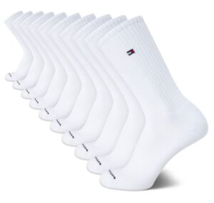 tommy hilfiger men's athletic socks - cushioned crew socks (10 pack), size 7-12, pure white