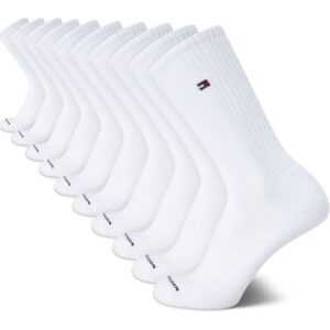 Tommy Hilfiger Men's Athletic Socks - Cushioned Crew Socks (10 Pack), Size 7-12, Pure White