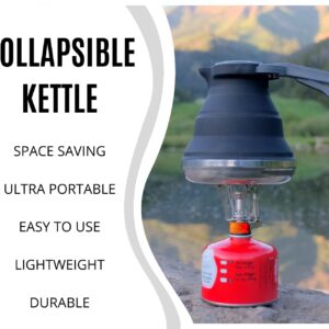 White Pine Collective Black Collapsible Silicone Kettle 50.72 oz - camping coffee pot, travel kettle, collapsible kettles for boiling water, small portable silicone tea kettle, outdoor camp pot