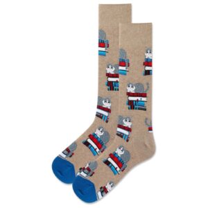 hot sox men's book cat socks 1 pair, hemp heather, men's 10-13 shoe