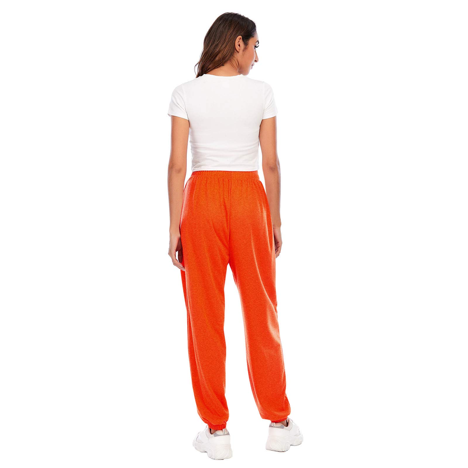 Womens Comfy High Waisted Sweatpants Elastic Waist Winter Sweatpants Drawstring Joggers Pants with Pockets Orange