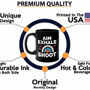 Bubble Hugs Archery Coffee Mug 11oz Black - Aim Exhale shoot - Archery Trainer Bowfishing Deer Shooting Target Shot