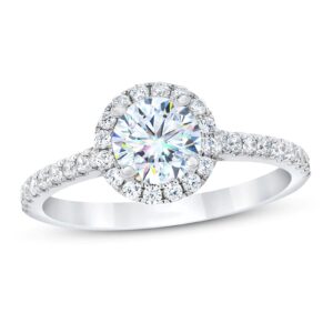 1-3/8 Carat Halo Bridal Set Moissanite Engagement Rings for Women Platinum Plated Silver Round Moissanite Rings -10.5