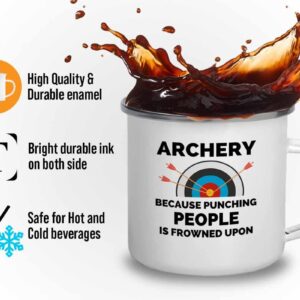 Archery Camper Mug 12oz - Archery because punching - Archery Shot Trainer Crossbow Compound Bow Hunting Arrow