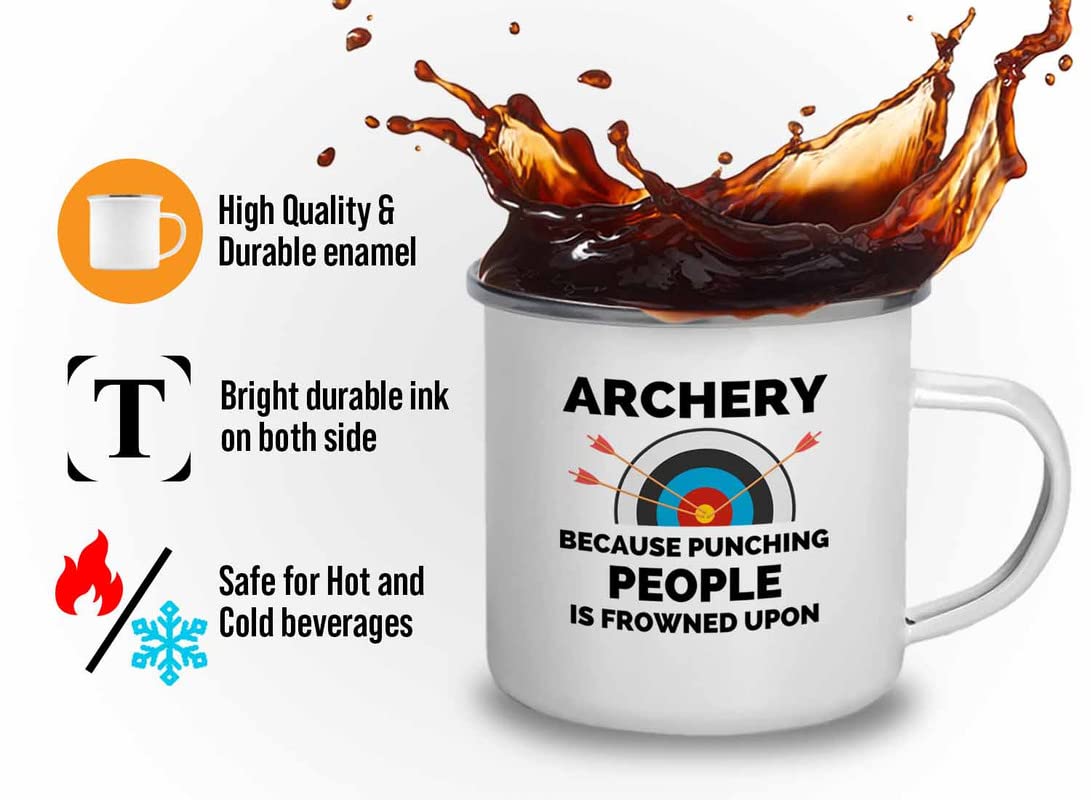 Archery Camper Mug 12oz - Archery because punching - Archery Shot Trainer Crossbow Compound Bow Hunting Arrow