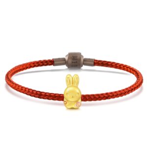 CHOW SANG SANG 999 24K Solid Gold Charm Rabbit with Colorful Coins Patterns Charm Blessing Bracelet for Women 93618C