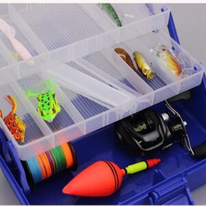 3-Tier Portable Fishing Box Hardware Toolbox Tool Organizer Box Parts Storage Boxes with Removable Plastic Divider for Various Sizes of Bait Hook Fish Float Outdoor Fishing Supplies