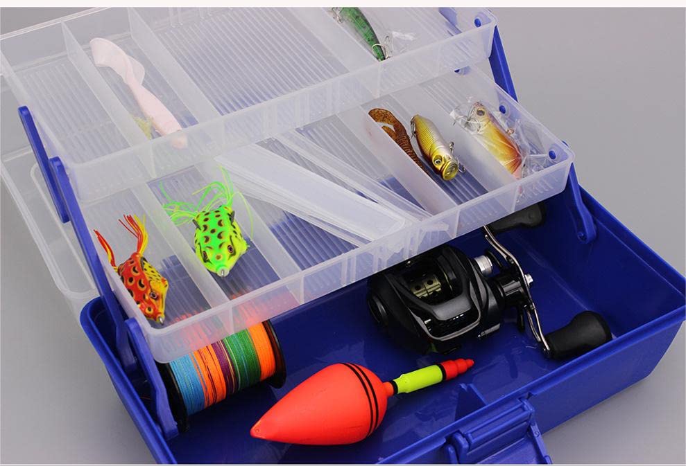 3-Tier Portable Fishing Box Hardware Toolbox Tool Organizer Box Parts Storage Boxes with Removable Plastic Divider for Various Sizes of Bait Hook Fish Float Outdoor Fishing Supplies