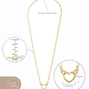 Jewelry Atelier Gold Filled Figaro Heart Necklaces – 14K Yellow Gold Filled Heart Pendant with Solid Figaro Chain for Women with Different Sizes (2.7mm, 4.5mm)