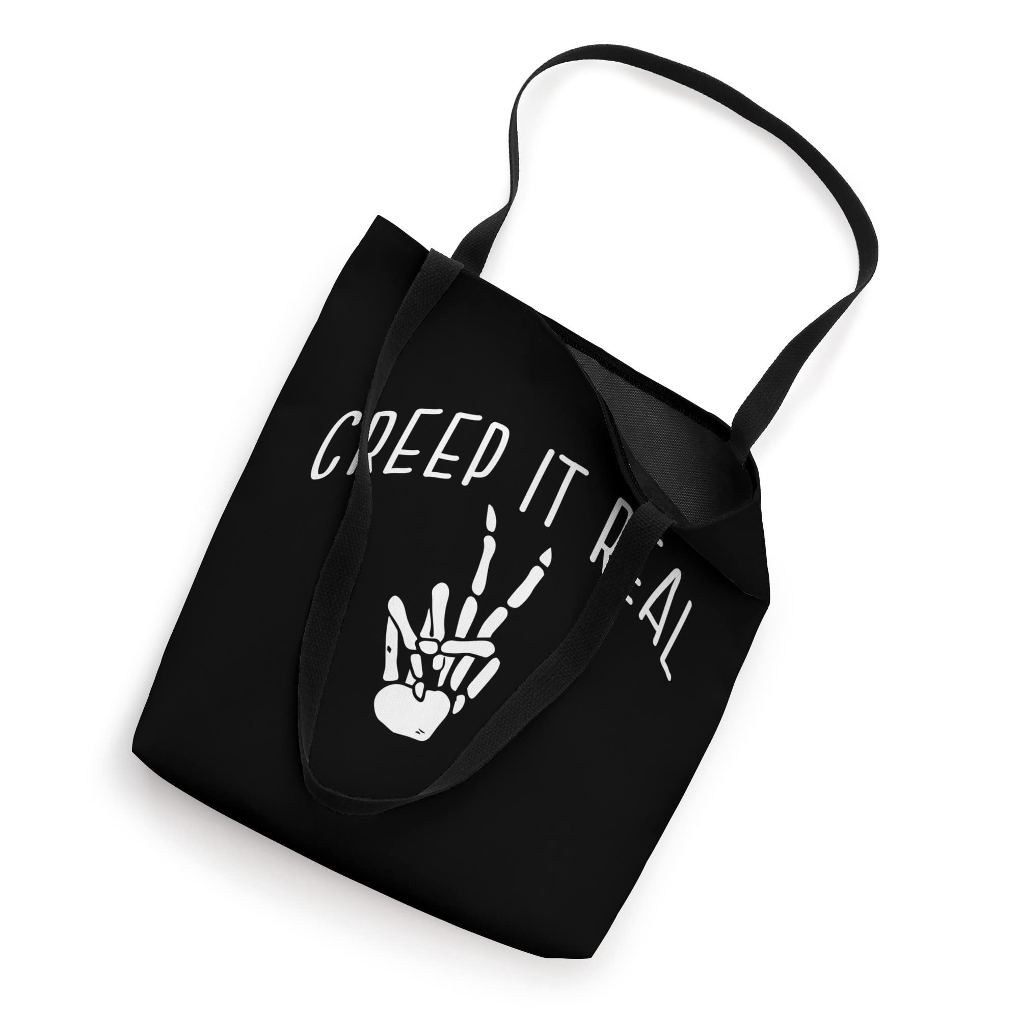 CREEP IT REAL Skeleton Hands Peace Sign Funny Halloween Meme Tote Bag