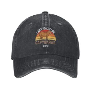 Tywonmy Funny Gift Hat I Just Really Like Capybaras Ok Hat Men Baseball Cap Funny Caps Black