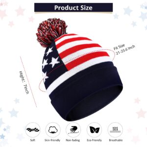 Tarpop 4 Pcs Winter Hat American Flag Pom Knit Beanie Fun USA Hat Warm Cuffed Beanie for Cold Days Men Women, Large(Delicate)