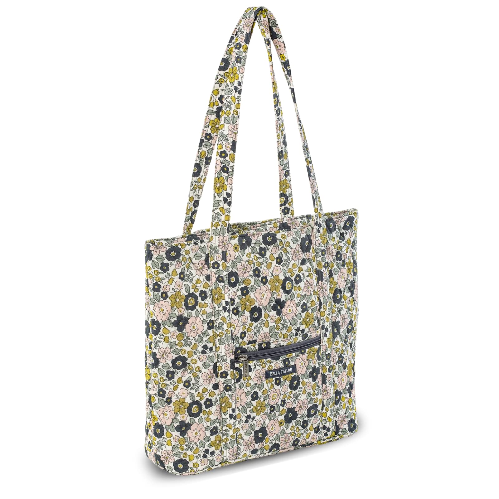 Bella Taylor Large Tote | Quilted Floral Tote Bag for Women | Delicate Floral Charcoal