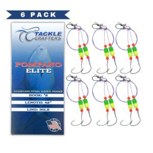 Tackle Crafters Pompano Elite Saltwater - Pack of 6 Pompano Floats for Bass, Surf Fishing Rigs, Pompano Rig - Pompano Bait - Double Drop Pompano Rigs Saltwater with Floats