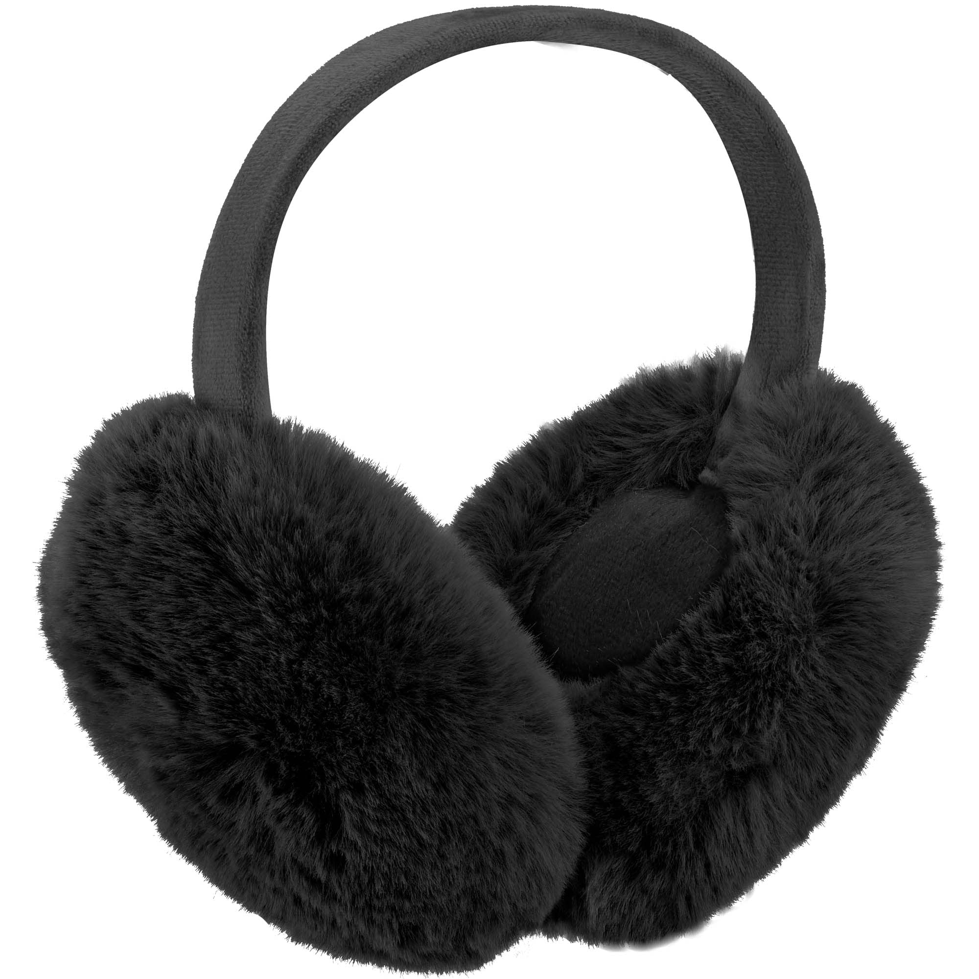 PEAK 2 PEAK Adult Unisex Winter Earmuffs - Soft and Warm Faux Fur - Foldable Ear Covers - Black