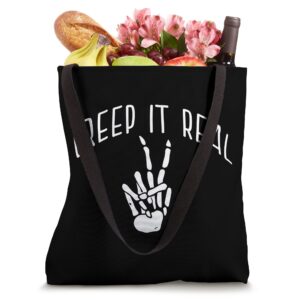 CREEP IT REAL Skeleton Hands Peace Sign Funny Halloween Meme Tote Bag