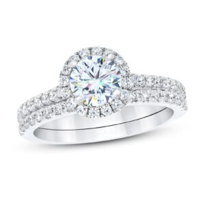 1-3/8 Carat Halo Bridal Set Moissanite Engagement Rings for Women Platinum Plated Silver Round Moissanite Rings -10.5